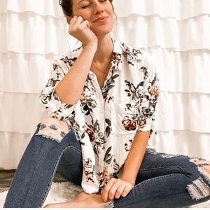 H&M floral high low drop sleeve button up